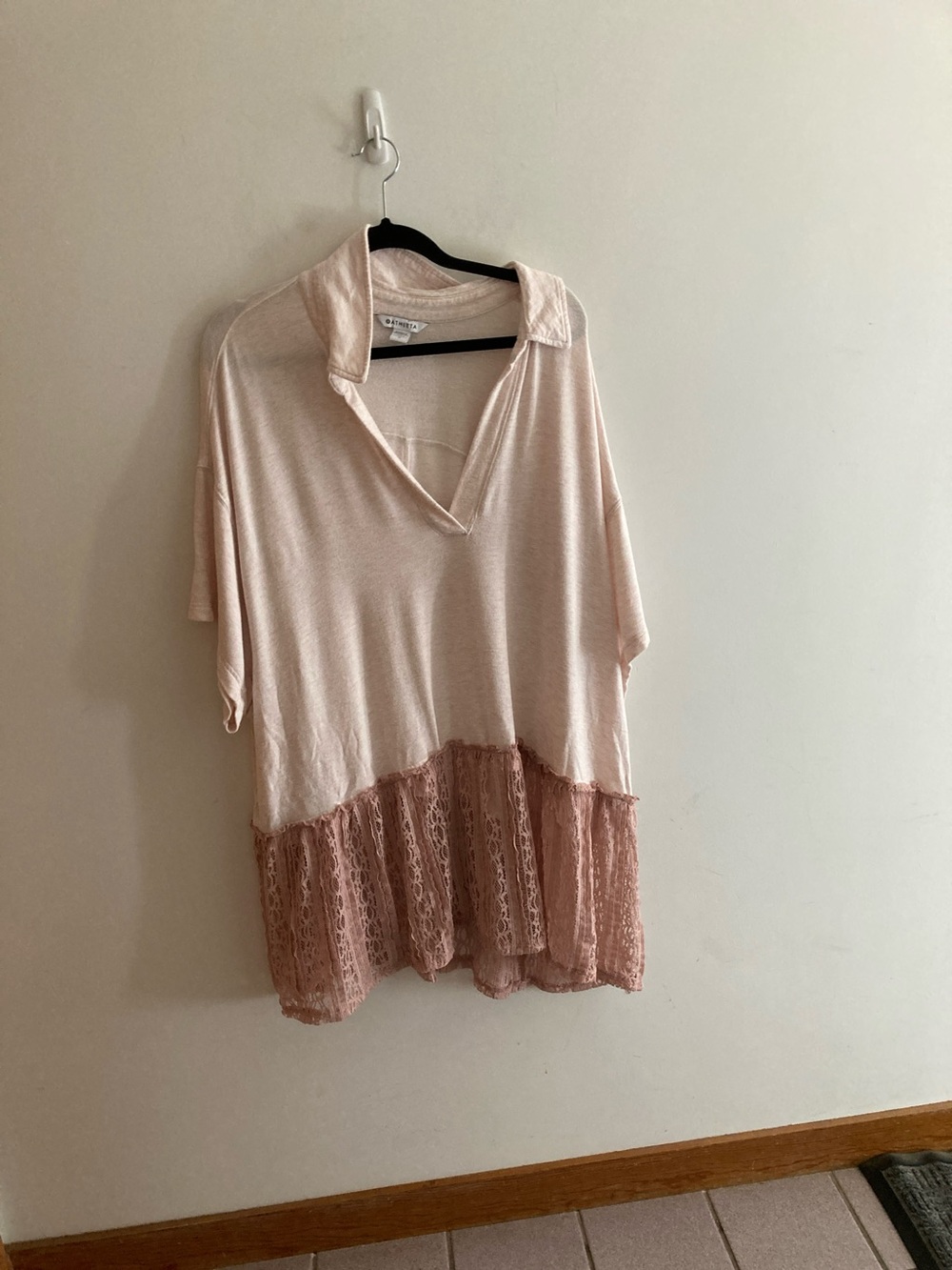 ATHLETA Women's Pale Pink Lace-Trim Tunic Top or dress